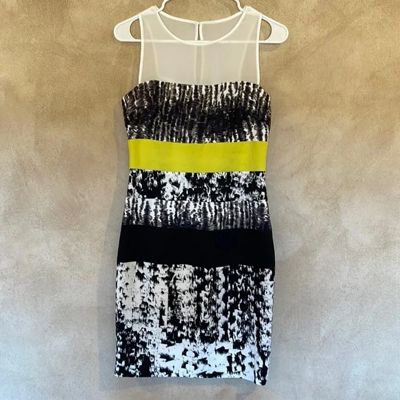BCBGMaxAzria | Dresses | Bcbg Dress Black White With Yellow Stripe Below  Bust Never Worn | Poshmark